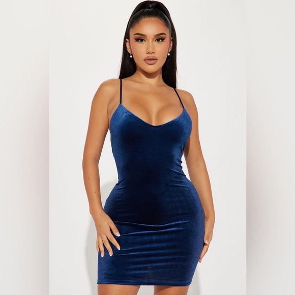 Velvet mini dress in Navy blue - Picture 3 of 6